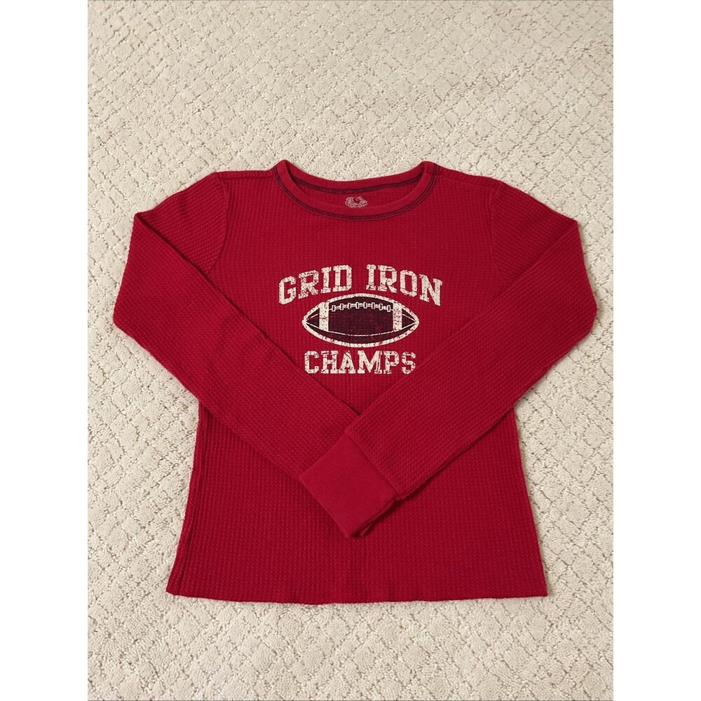 FRUIT OF THE LOOM Boy’s Football Themed Waffle Thermal Shirt.size M(8)